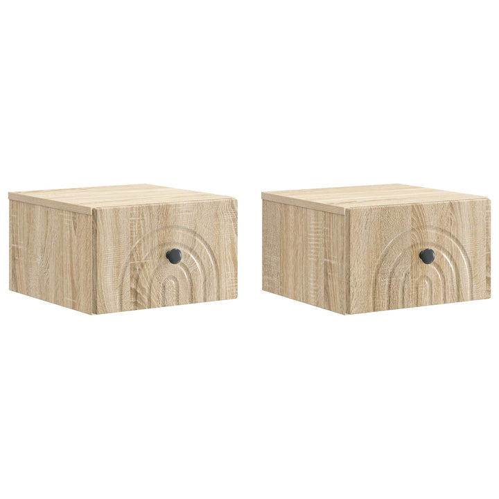 Væghængt Natbord med skuffe 2 pcs Sonoma-eg 33 x 34,5 x 20 cm