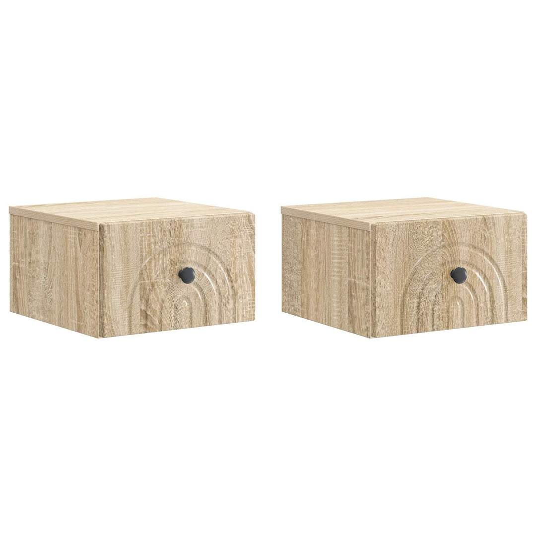 Væghængt Natbord med skuffe 2 pcs Sonoma-eg 33 x 34,5 x 20 cm