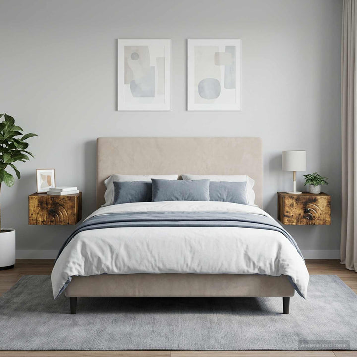 Væghængt Natbord med skuffe 2 pcs Røget eg 33 x 34,5 x 20 cm