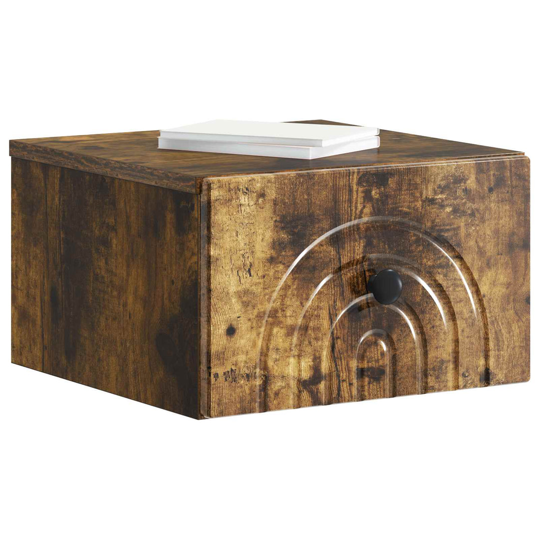 Væghængt Natbord med skuffe 2 pcs Røget eg 33 x 34,5 x 20 cm