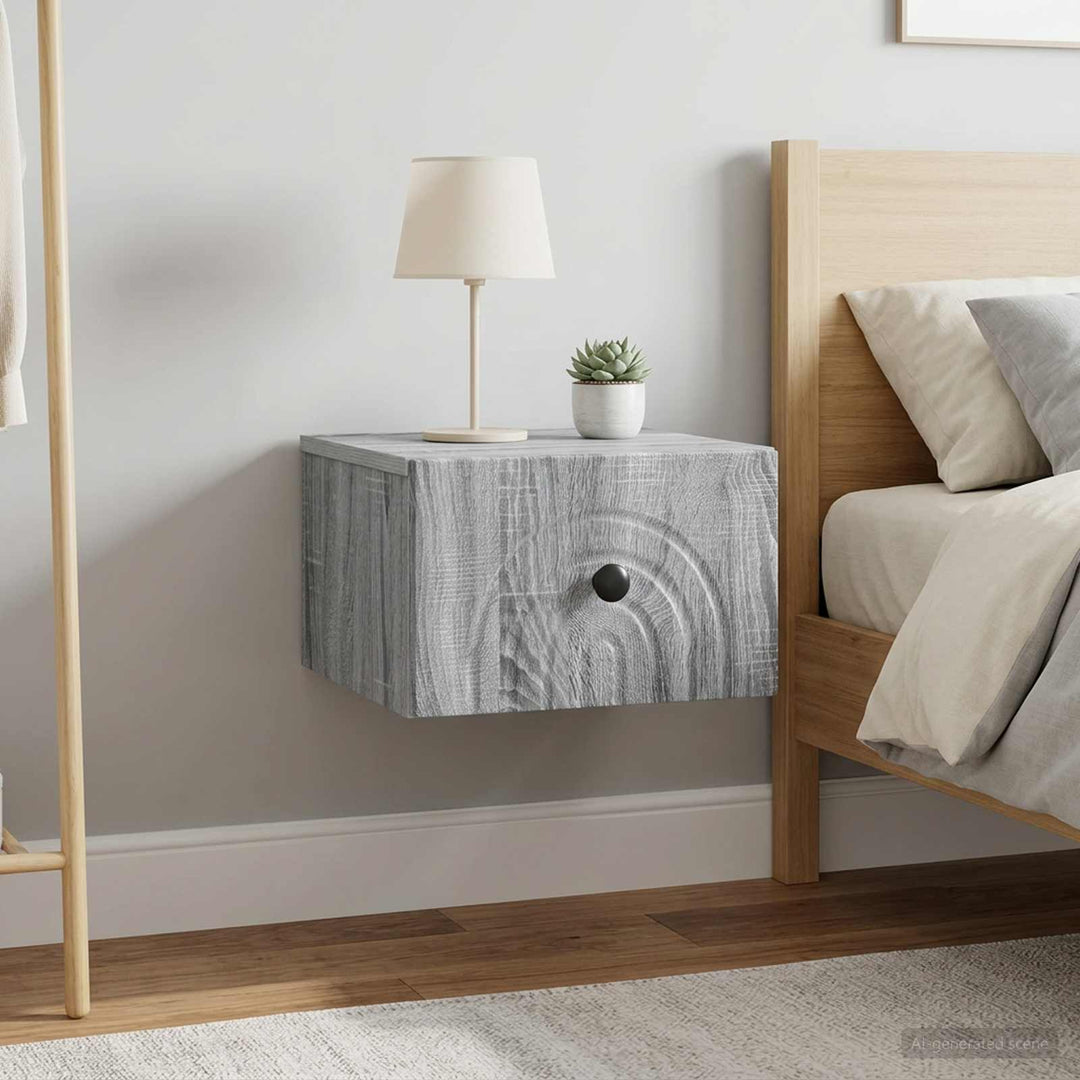 Væghængt Natbord 2 pcs Grå sonoma-eg 33 x 34,5 x 20 cm