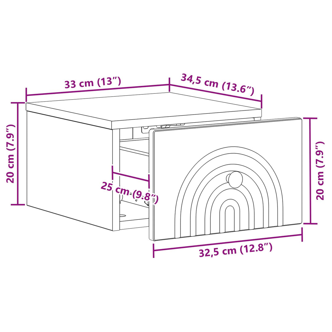 Væghængt Natbord Gammelt træ 33 x 34,5 x 20 cm Konstrueret træ