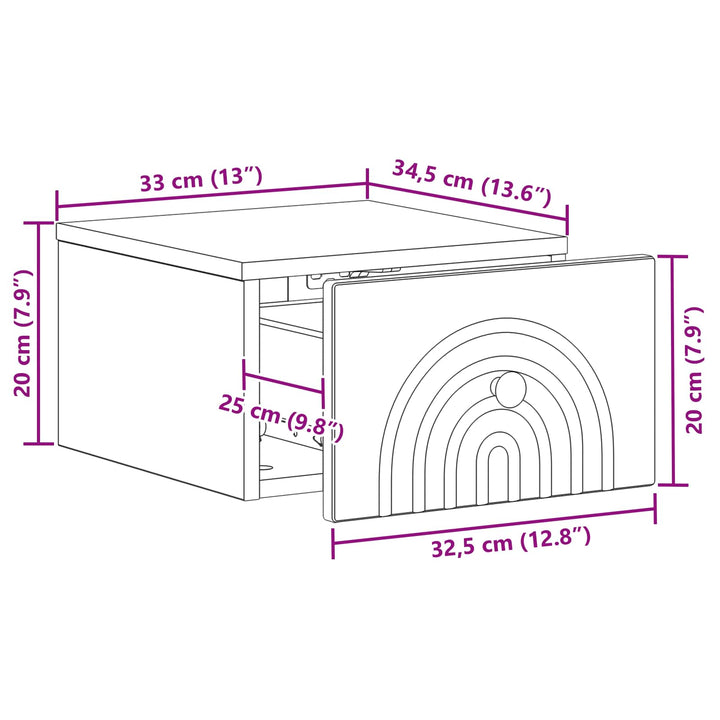 Væghængt Natbord Gammelt træ 33 x 34,5 x 20 cm Konstrueret træ