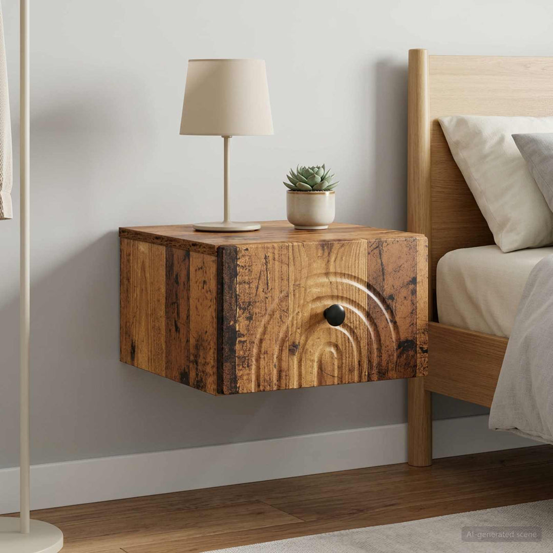 Væghængt Natbord med skuffe 2 pcs Gammelt træ 33 x 34,5 x 20 cm