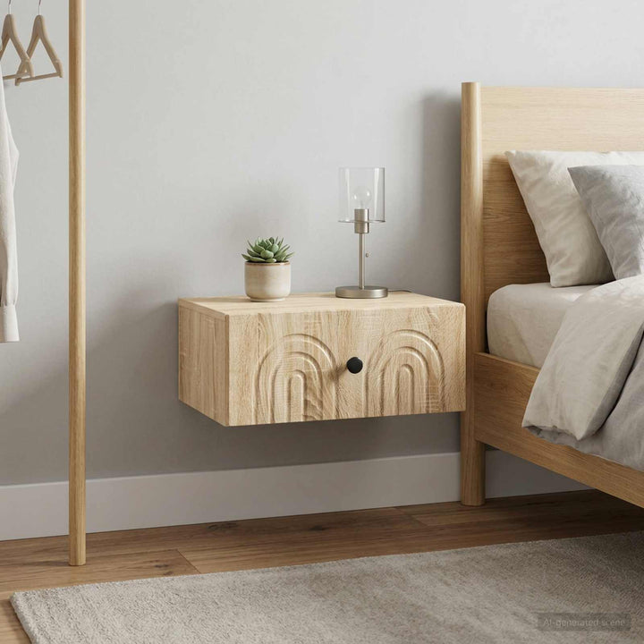 Væghængt Natbord med skuffe 2 pcs Sonoma-eg 49 x 34,5 x 20 cm