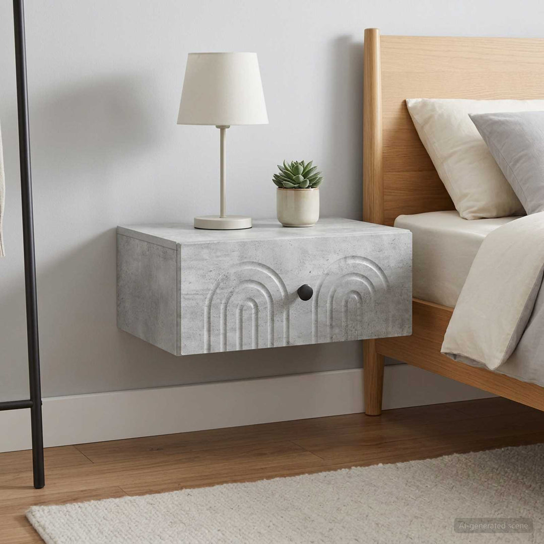 Væghængt Natbord med skuffe 2 pcs Betongrå 49 x 34,5 x 20 cm