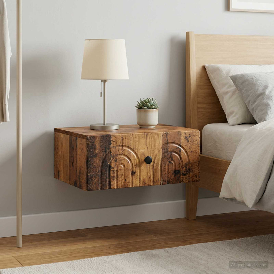 Væghængt Natbord med skuffe 2 pcs Gammelt træ 49 x 34,5 x 20 cm