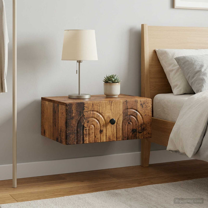 Væghængt Natbord med skuffe 2 pcs Gammelt træ 49 x 34,5 x 20 cm