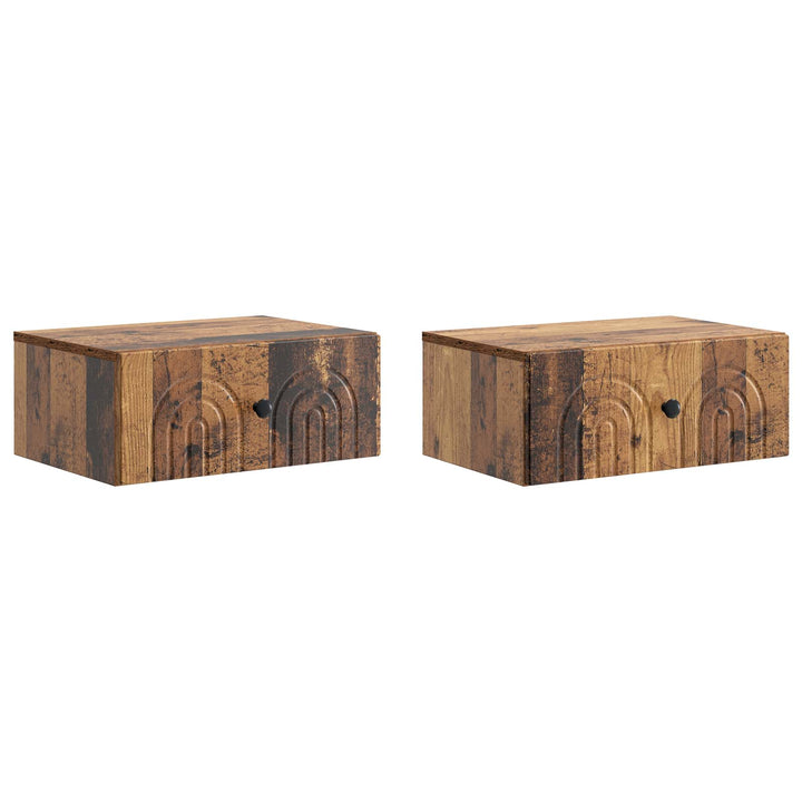 Væghængt Natbord med skuffe 2 pcs Gammelt træ 49 x 34,5 x 20 cm