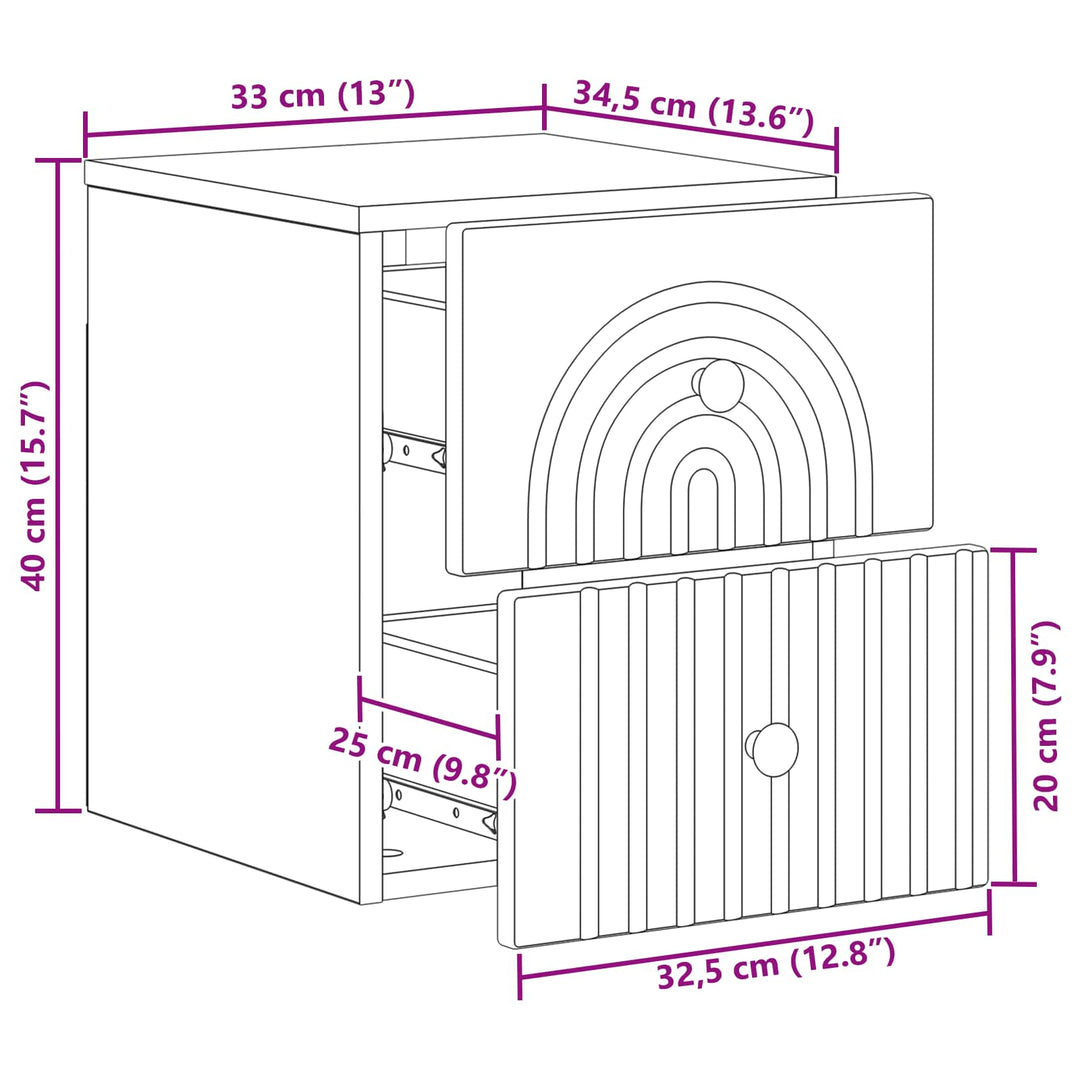 Væghængt Natbord 2 pcs Sort 33 x 34,5 x 40 cm Konstrueret træ