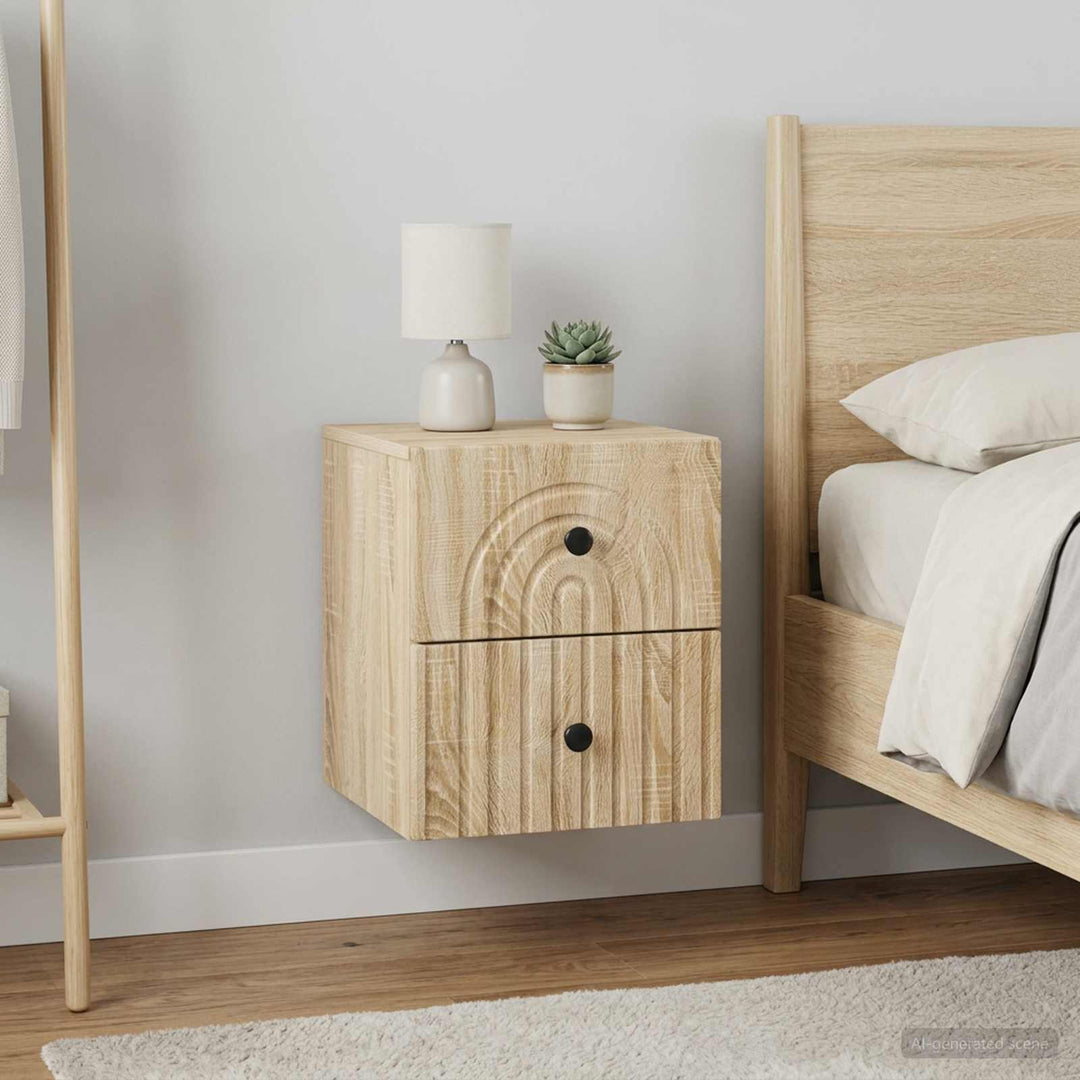 Væghængt Natbord med skuffe 2 pcs Sonoma-eg 33 x 34,5 x 40 cm