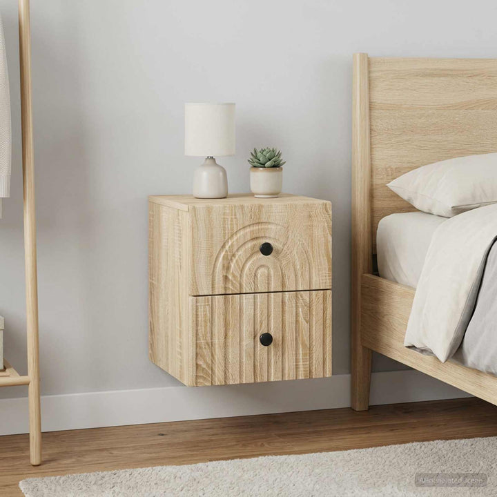 Væghængt Natbord med skuffe 2 pcs Sonoma-eg 33 x 34,5 x 40 cm