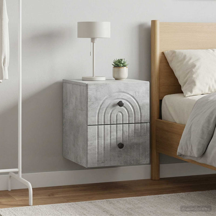 Væghængt Natbord med skuffe 2 pcs Betongrå 33 x 34,5 x 40 cm
