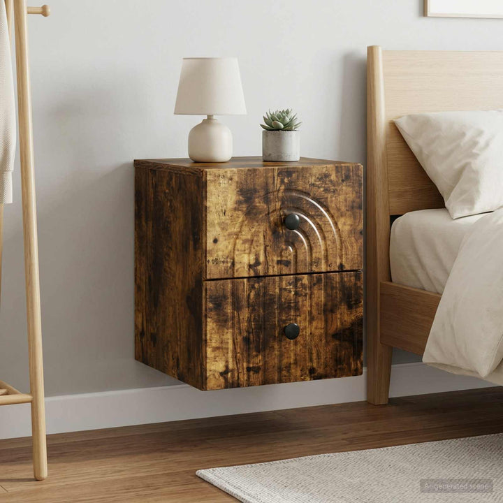 Væghængt Natbord med skuffe 2 pcs Røget eg 33 x 34,5 x 40 cm