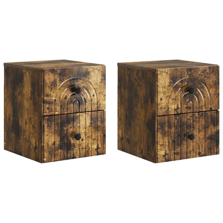 Væghængt Natbord med skuffe 2 pcs Røget eg 33 x 34,5 x 40 cm