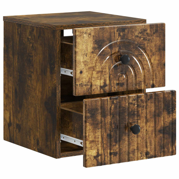Væghængt Natbord med skuffe 2 pcs Røget eg 33 x 34,5 x 40 cm