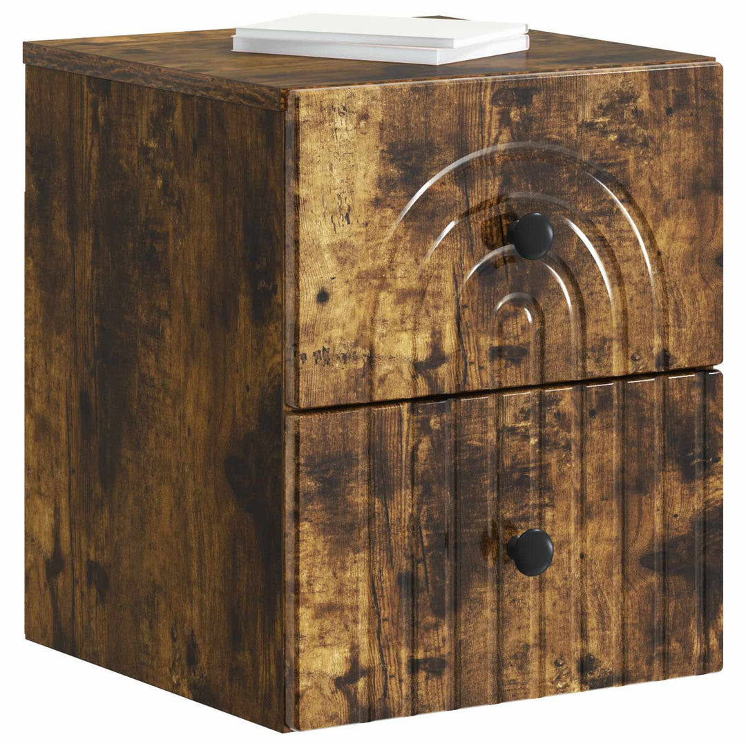 Væghængt Natbord med skuffe 2 pcs Røget eg 33 x 34,5 x 40 cm