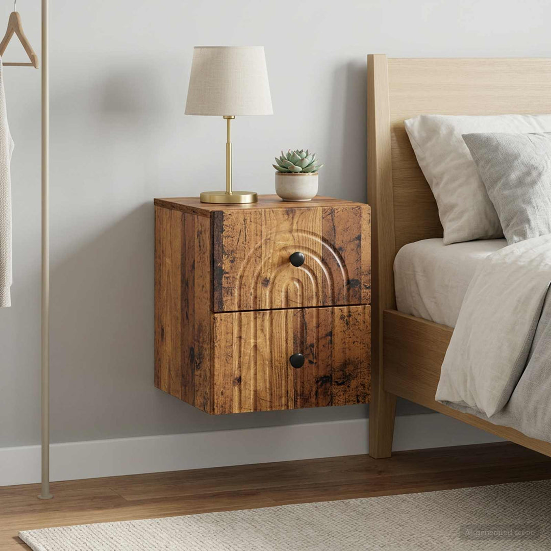 Væghængt Natbord med skuffe 2 pcs Gammelt træ 33 x 34,5 x 40 cm