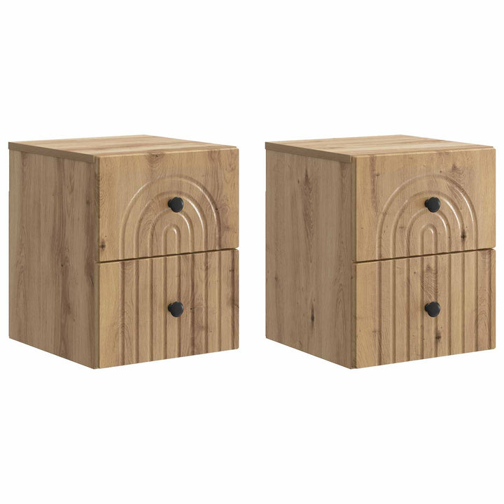 Væghængt Natbord med skuffe 2 pcs Artisan-eg 33 x 34,5 x 40 cm