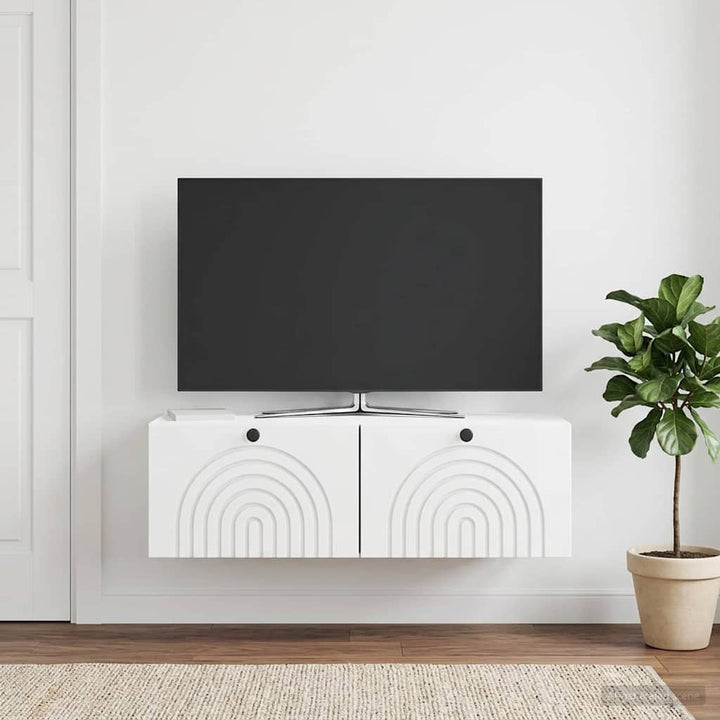 Væghængt TV-skab Hvid højglans 98 x 41 x 30 cm Konstrueret træ