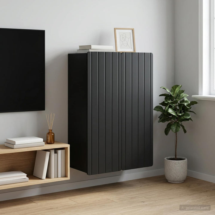 Vægmonteret skab Sort 66 x 34,5 x 92 cm Konstrueret træ