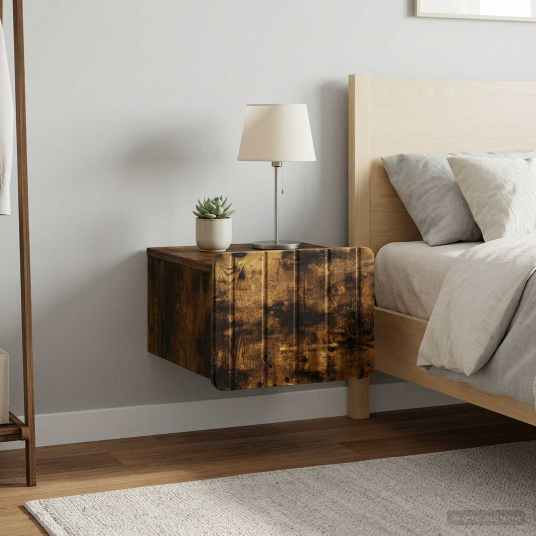 Væghængt Natbord med skuffe 2 pcs Røget eg 33 x 34,5 x 24 cm