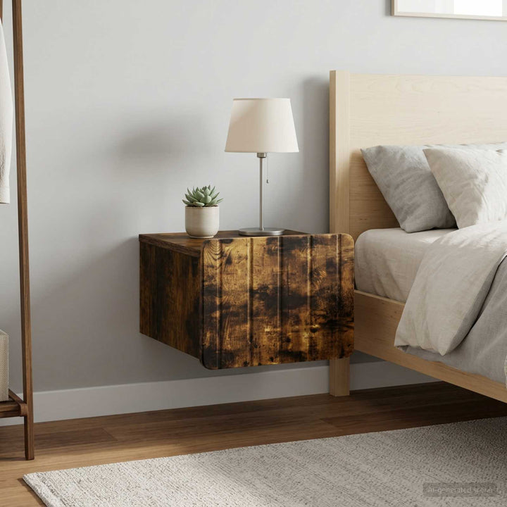 Væghængt Natbord med skuffe 2 pcs Røget eg 33 x 34,5 x 24 cm