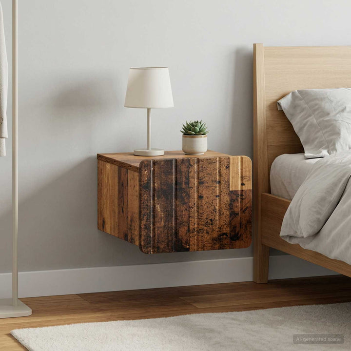 Væghængt Natbord med skuffe 2 pcs Gammelt træ 33 x 34,5 x 24 cm