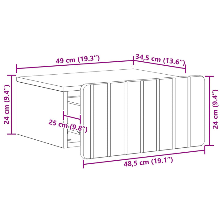 Væghængt Natbord med skuffe 2 pcs Betongrå 49 x 34,5 x 24 cm