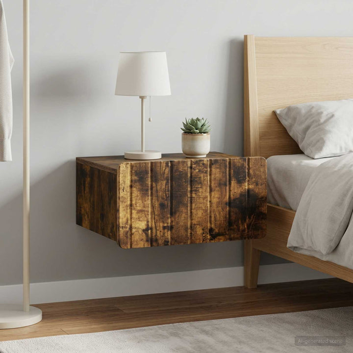 Væghængt Natbord med skuffe 2 pcs Røget eg 49 x 34,5 x 24 cm