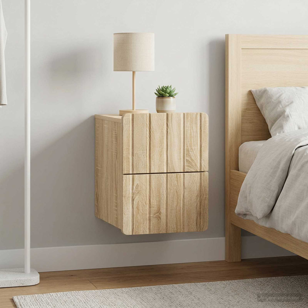 Væghængt Natbord med skuffe 2 pcs Sonoma-eg 33 x 34,5 x 43 cm