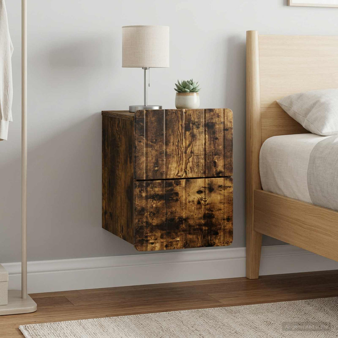 Væghængt Natbord med skuffe 2 pcs Røget eg 33 x 34,5 x 43 cm