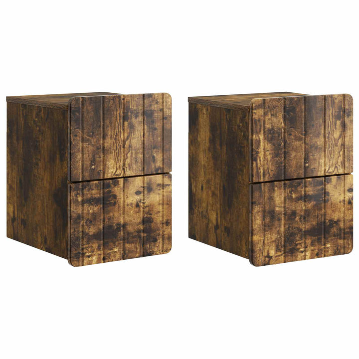 Væghængt Natbord med skuffe 2 pcs Røget eg 33 x 34,5 x 43 cm