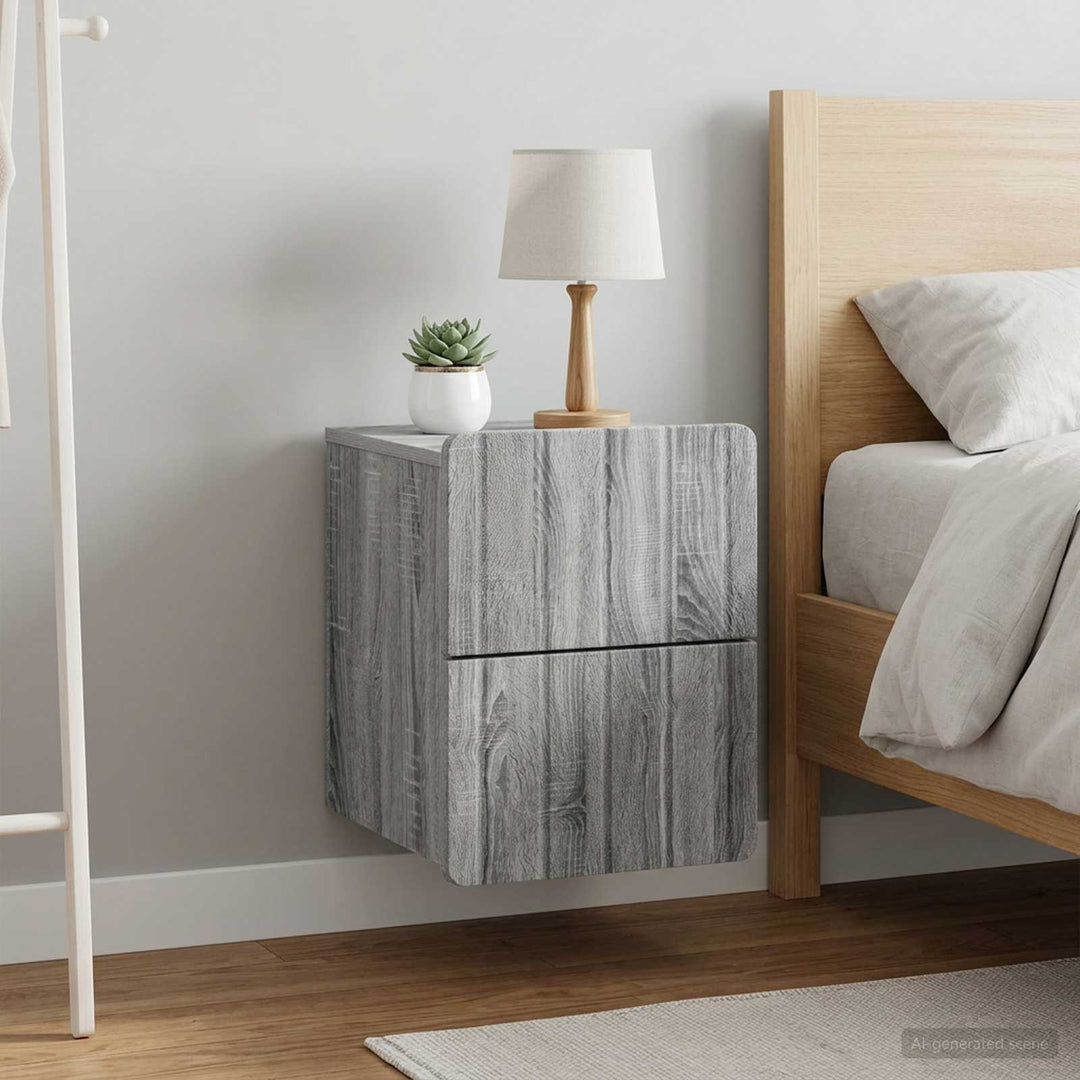 Væghængt Natbord 2 pcs Grå sonoma-eg 33 x 34,5 x 43 cm