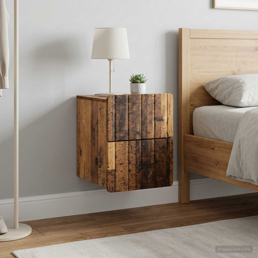 Væghængt Natbord med skuffe 2 pcs Gammelt træ 33 x 34,5 x 43 cm