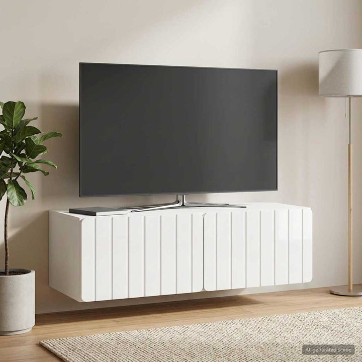 Væghængt TV-skab 98 x 41 x 30 cm Hvid højglans Konstrueret træ