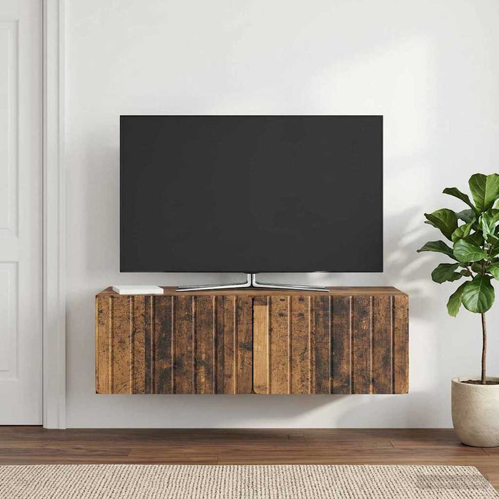 Væghængt TV-skab 98 x 41 x 30 cm Gammelt træ Konstrueret træ