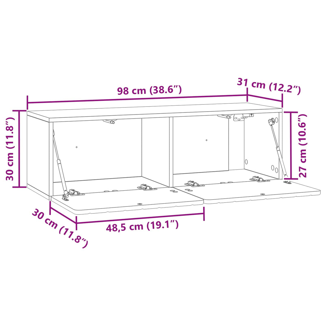 Væghængt TV-skab 98 x 31 x 30 cm Gammelt træ Konstrueret træ