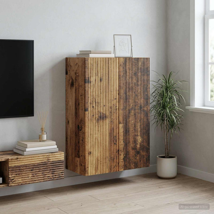 Vægmonteret skab 66 x 34,5 x 90 cm Konstrueret træ Gammelt træ