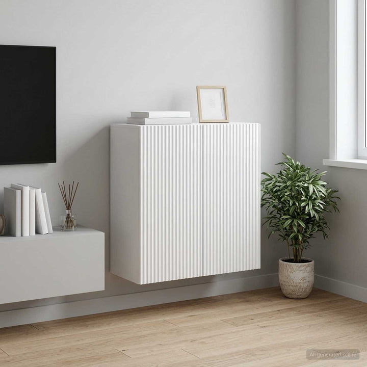 Vægmonteret skab 59 x 31 x 60 cm Konstrueret træ Hvid højglans
