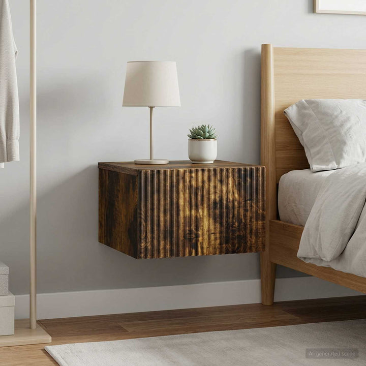 Væghængt Natbord med skuffe 2 pcs Røget eg 33 x 34,5 x 20 cm