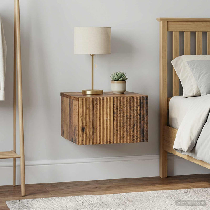 Væghængt Natbord med skuffe 2 pcs Gammelt træ 33 x 34,5 x 20 cm