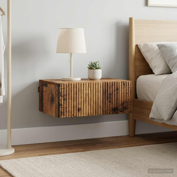 Væghængt Natbord med skuffe 2 pcs Gammelt træ 49 x 34,5 x 20 cm