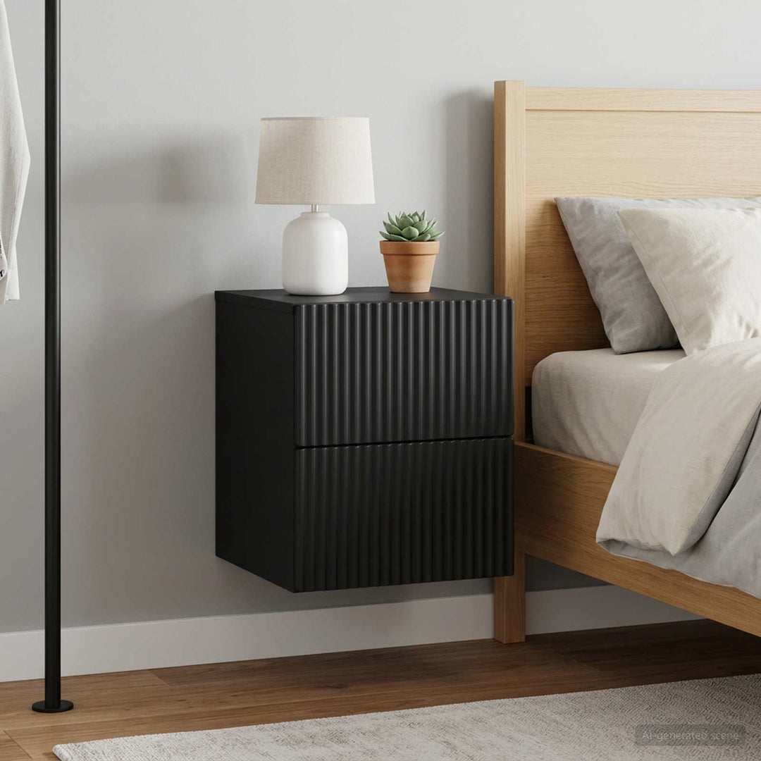 Væghængt Natbord 2 pcs Sort 33 x 34,5 x 40 cm Konstrueret træ