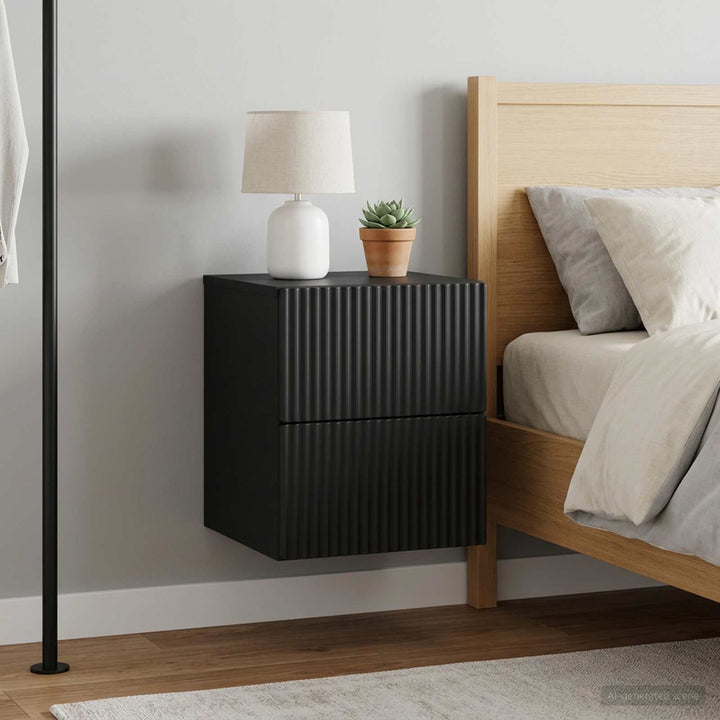 Væghængt Natbord 2 pcs Sort 33 x 34,5 x 40 cm Konstrueret træ