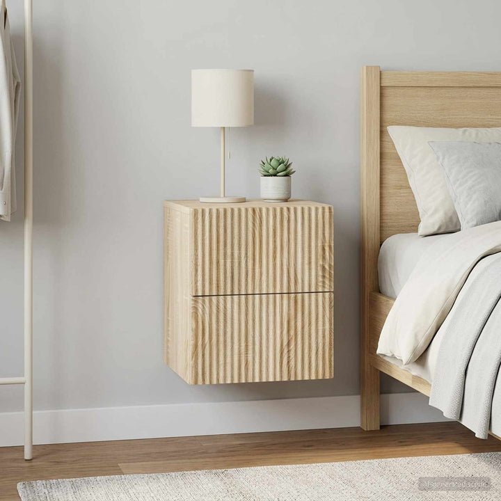 Væghængt Natbord med skuffe 2 pcs Sonoma-eg 33 x 34,5 x 40 cm