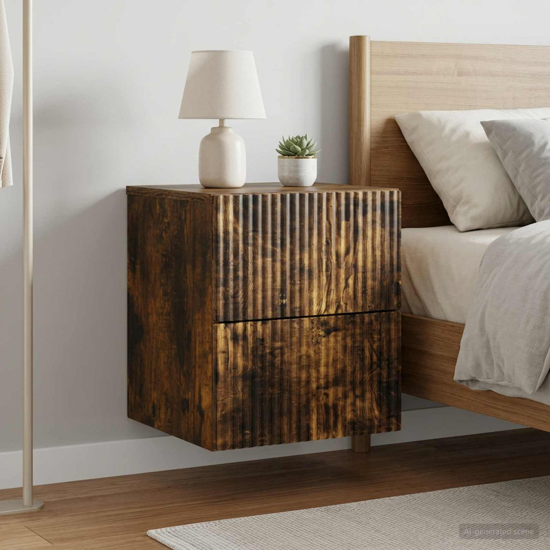 Væghængt Natbord med skuffe 2 pcs Røget eg 33 x 34,5 x 40 cm