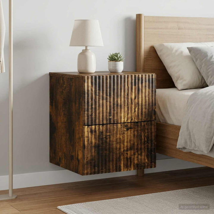 Væghængt Natbord med skuffe 2 pcs Røget eg 33 x 34,5 x 40 cm