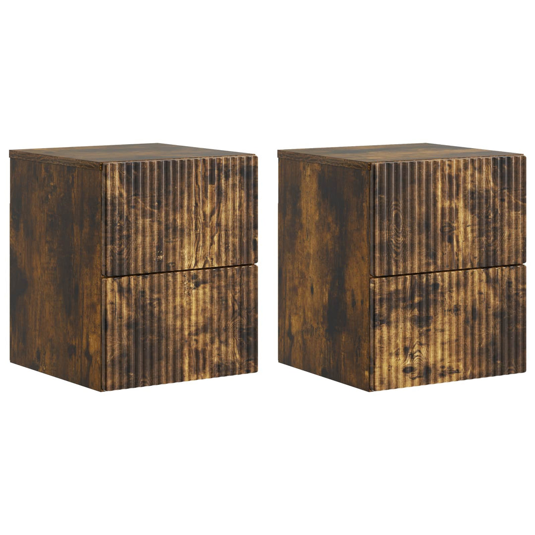 Væghængt Natbord med skuffe 2 pcs Røget eg 33 x 34,5 x 40 cm