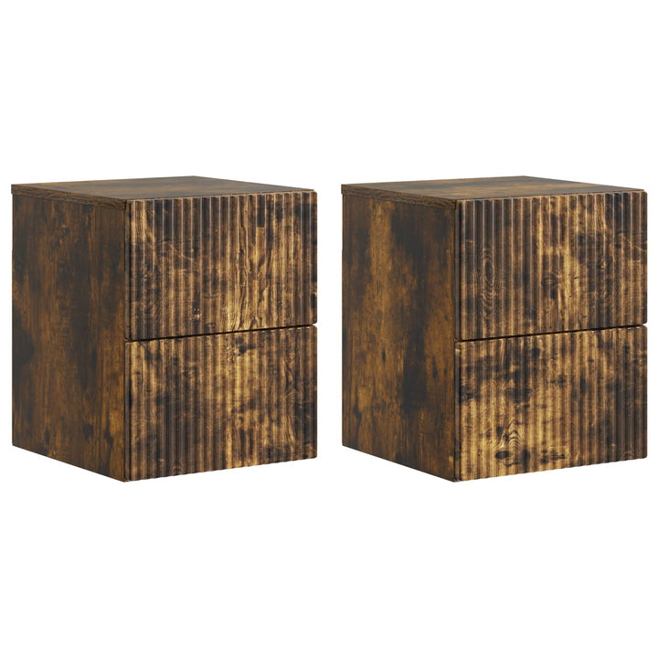 Væghængt Natbord med skuffe 2 pcs Røget eg 33 x 34,5 x 40 cm